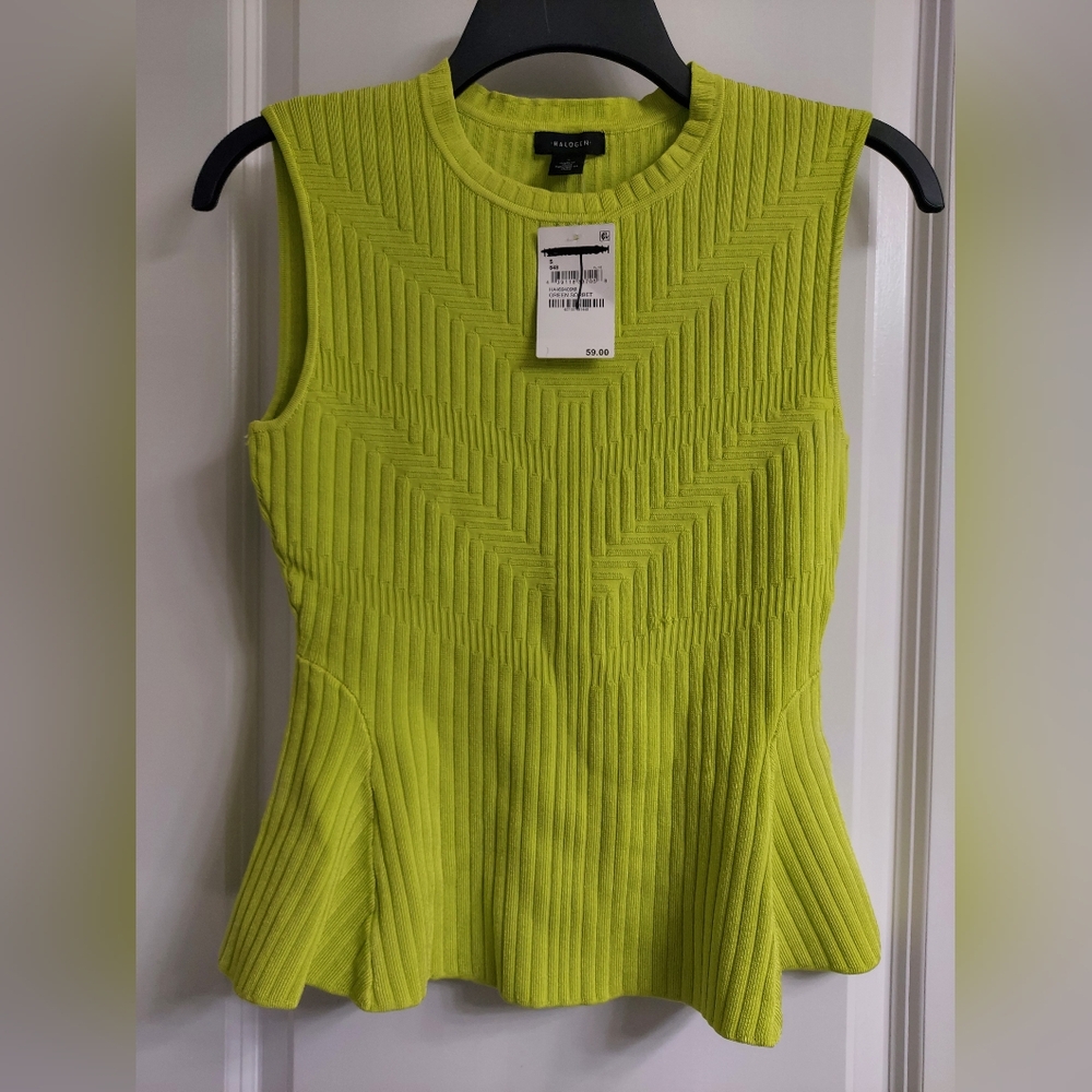 NWT Halogen Vibrant Green Peplum Sweater Top - Picture 3 of 8